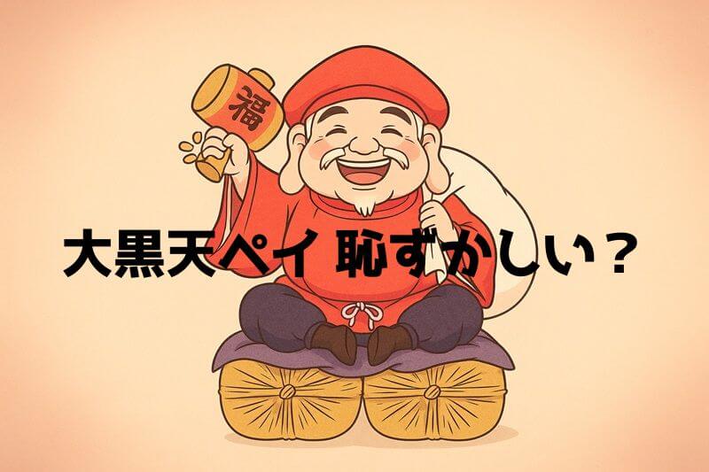 大黒天のイメージ画像に「大黒天ペイ 恥ずかしい？」の文字